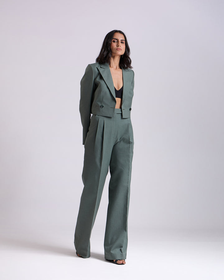 Linen - Green Pleated High waist pants