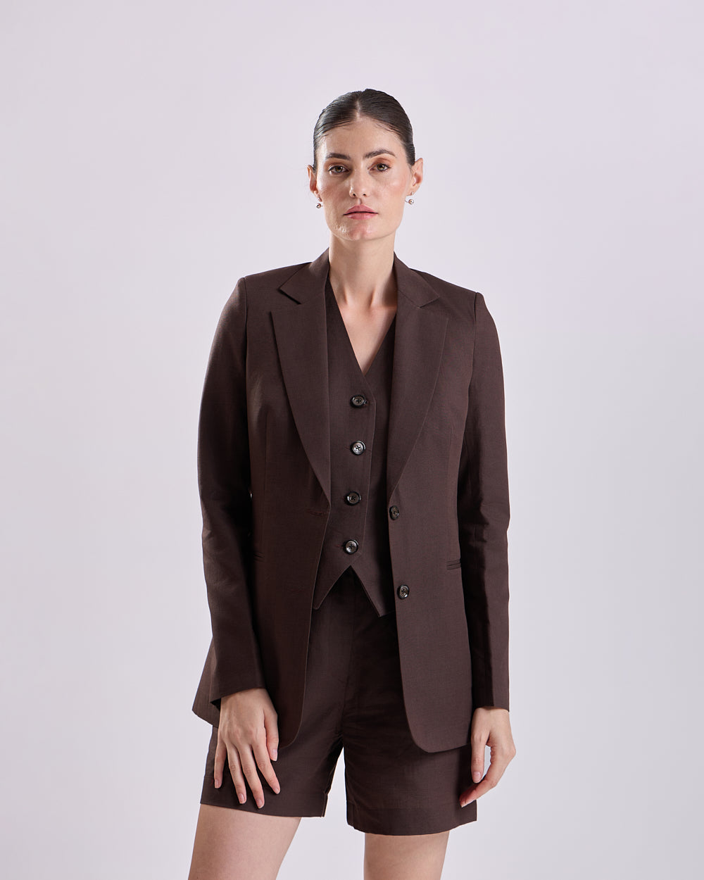 Linen - Dark Brown Single Breasted Blazer