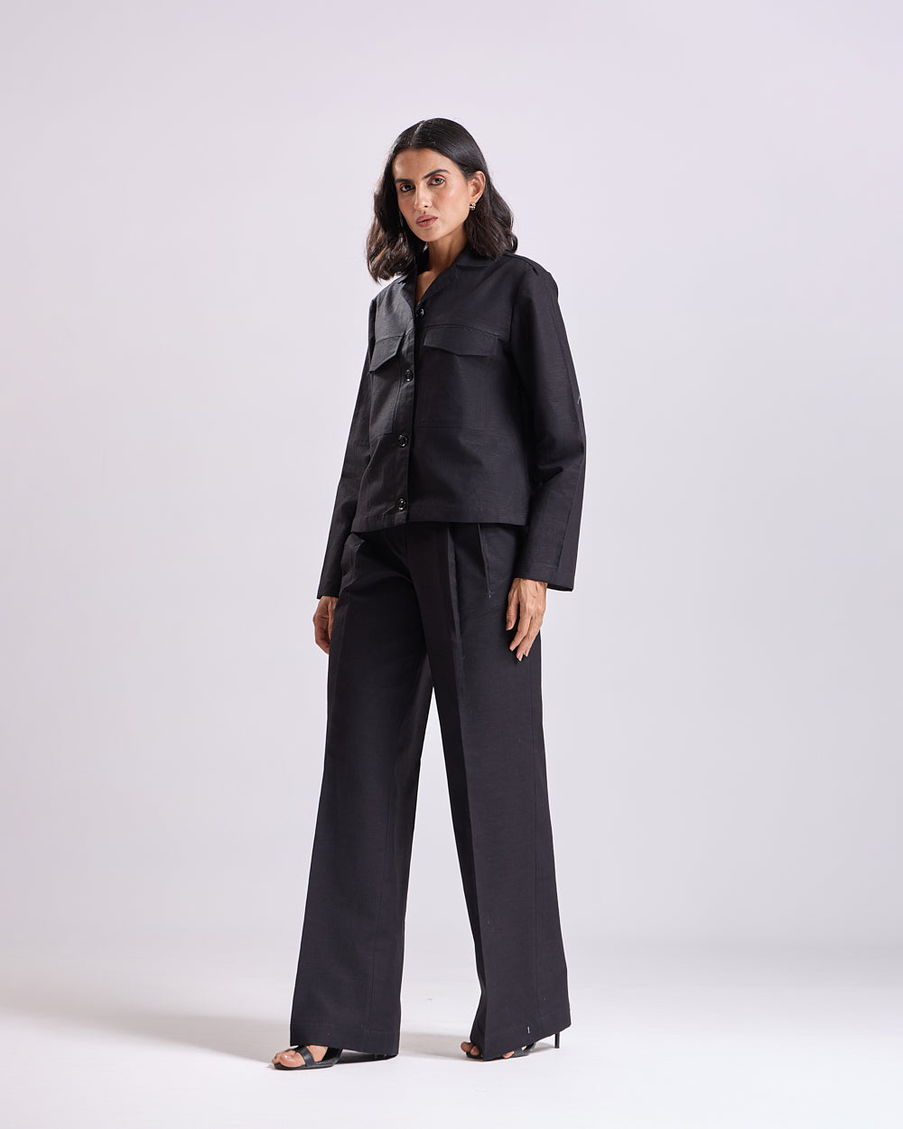 Linen - Black Crop Shirt And Pant Set