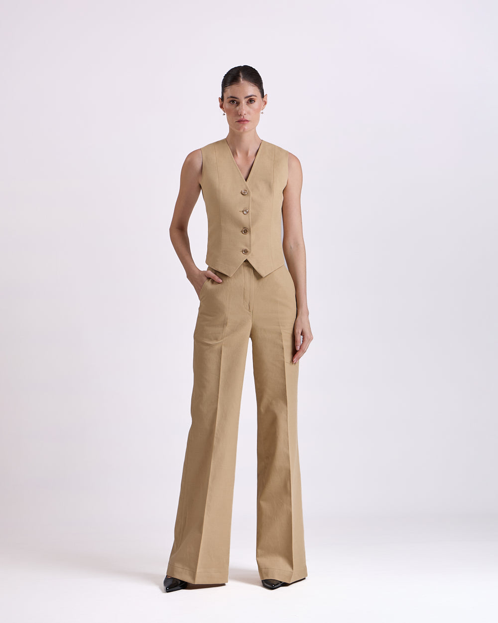 Linen - Tan Brown Waistcoat And Pant Set