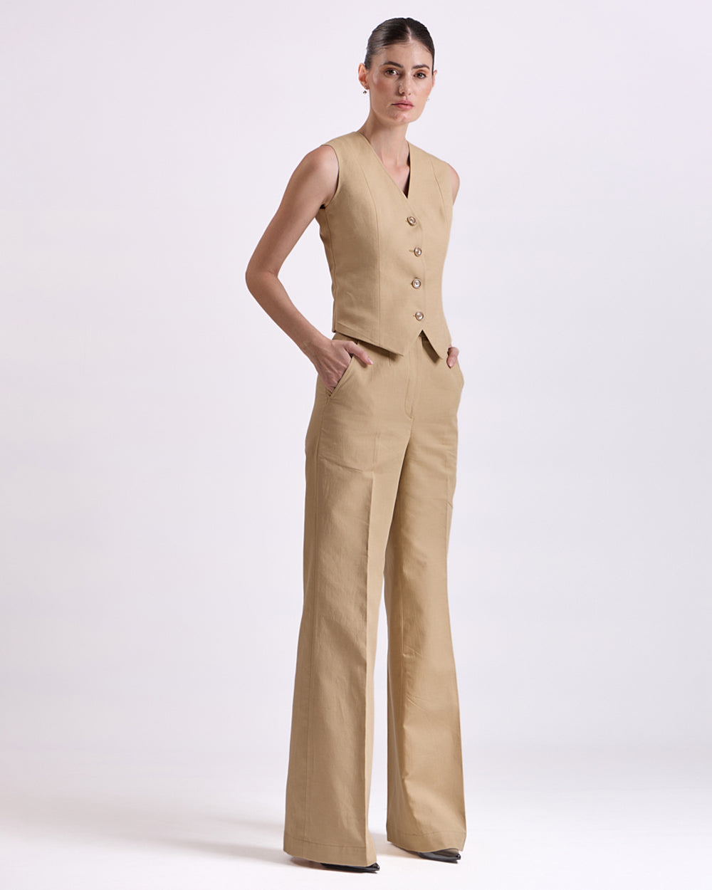 Linen - Tan Brown Waistcoat And Pant Set