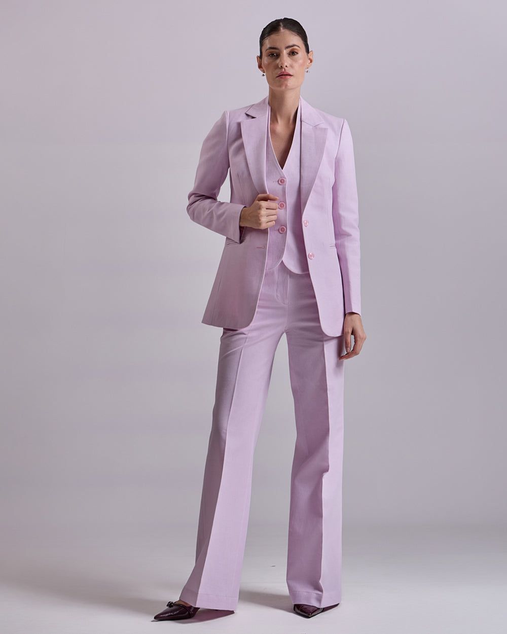 Linen - Lavender Single breasted 3-Piece Suit