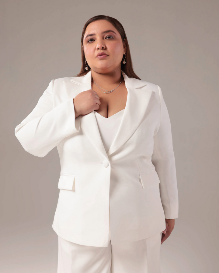 Plus Size White Regular Fit 2-piece Suit