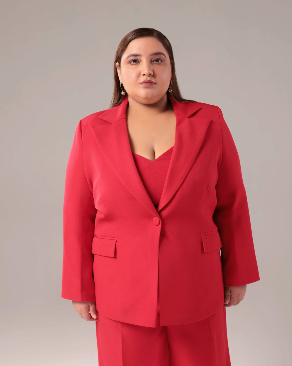 Plus Size Red Regular Fit 2-Piece Suit