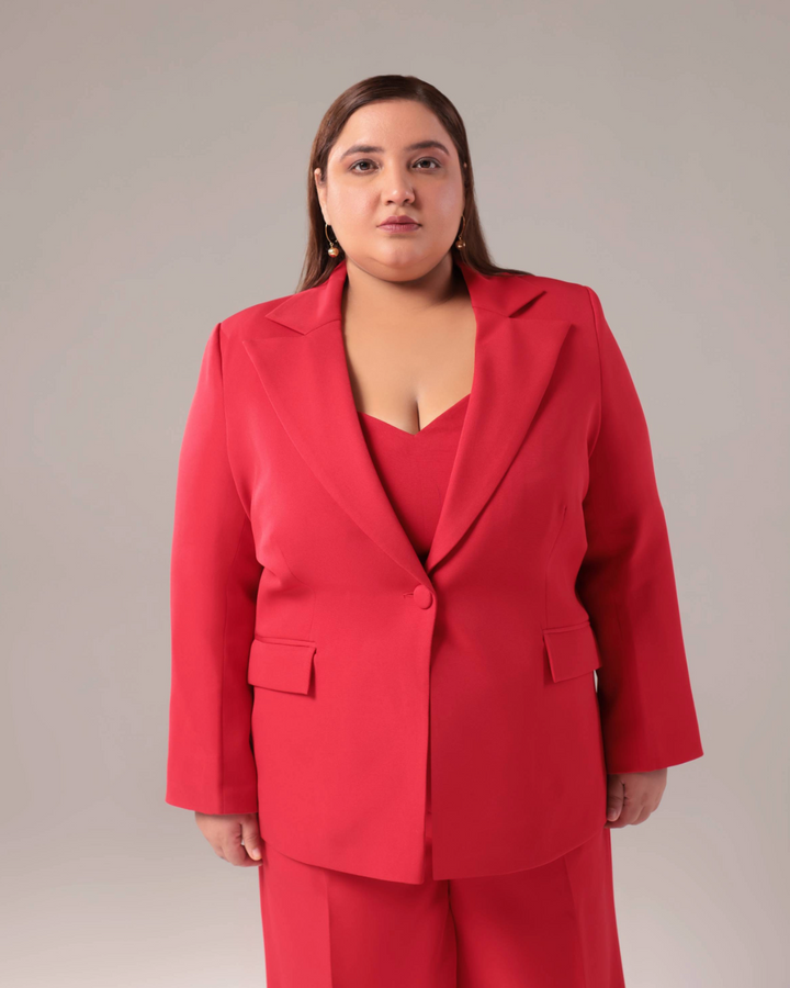 Plus Size Red Regular Fit 2-Piece Suit