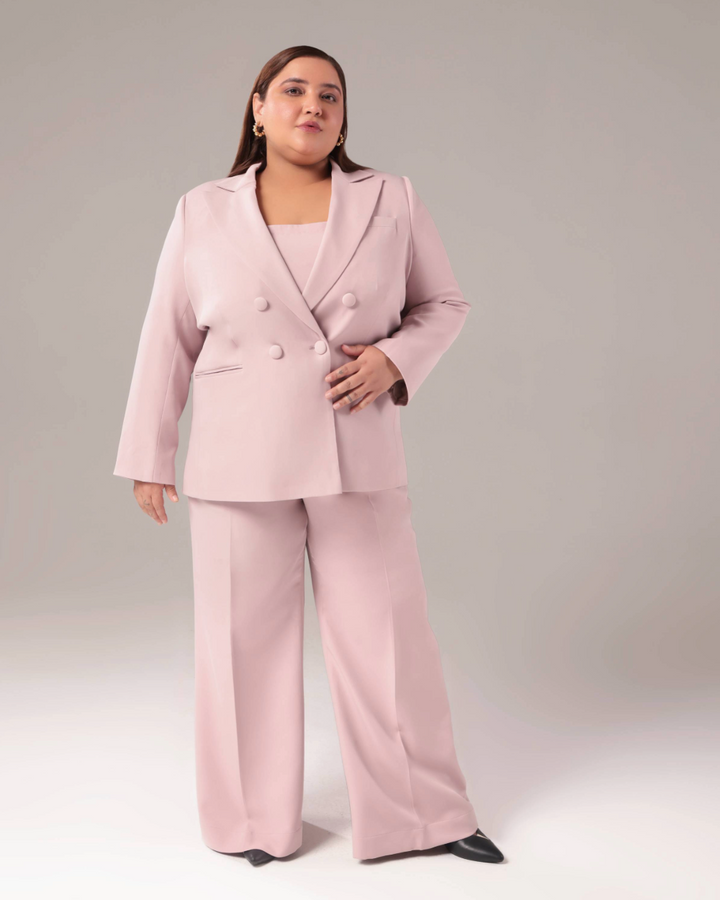 Plus Size Dusty Pink Double Breasted Blazer Suit