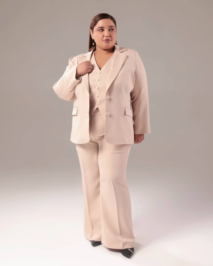 Plus Size Dusty Pink Double Breasted Blazer Suit