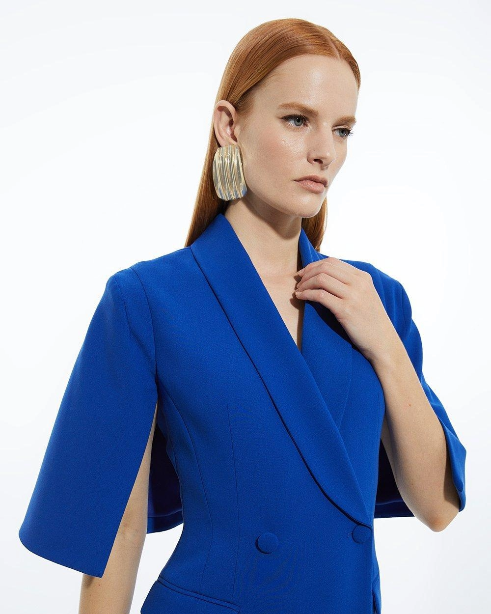 Bella Royal Blue Cape Sleeve Midi Blazer Dress