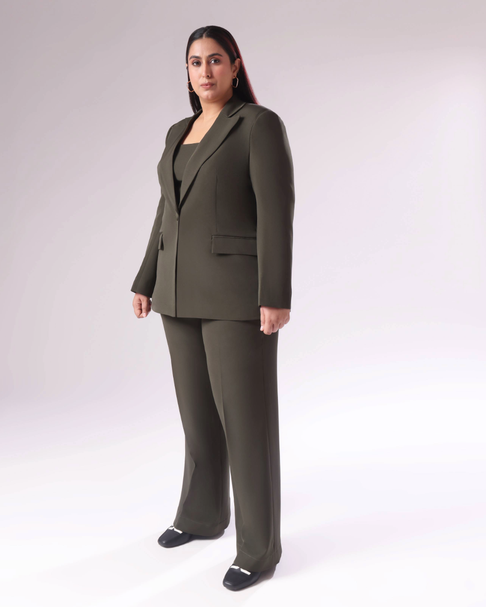 Plus Size Moss Green Single Breasted Blazer Set