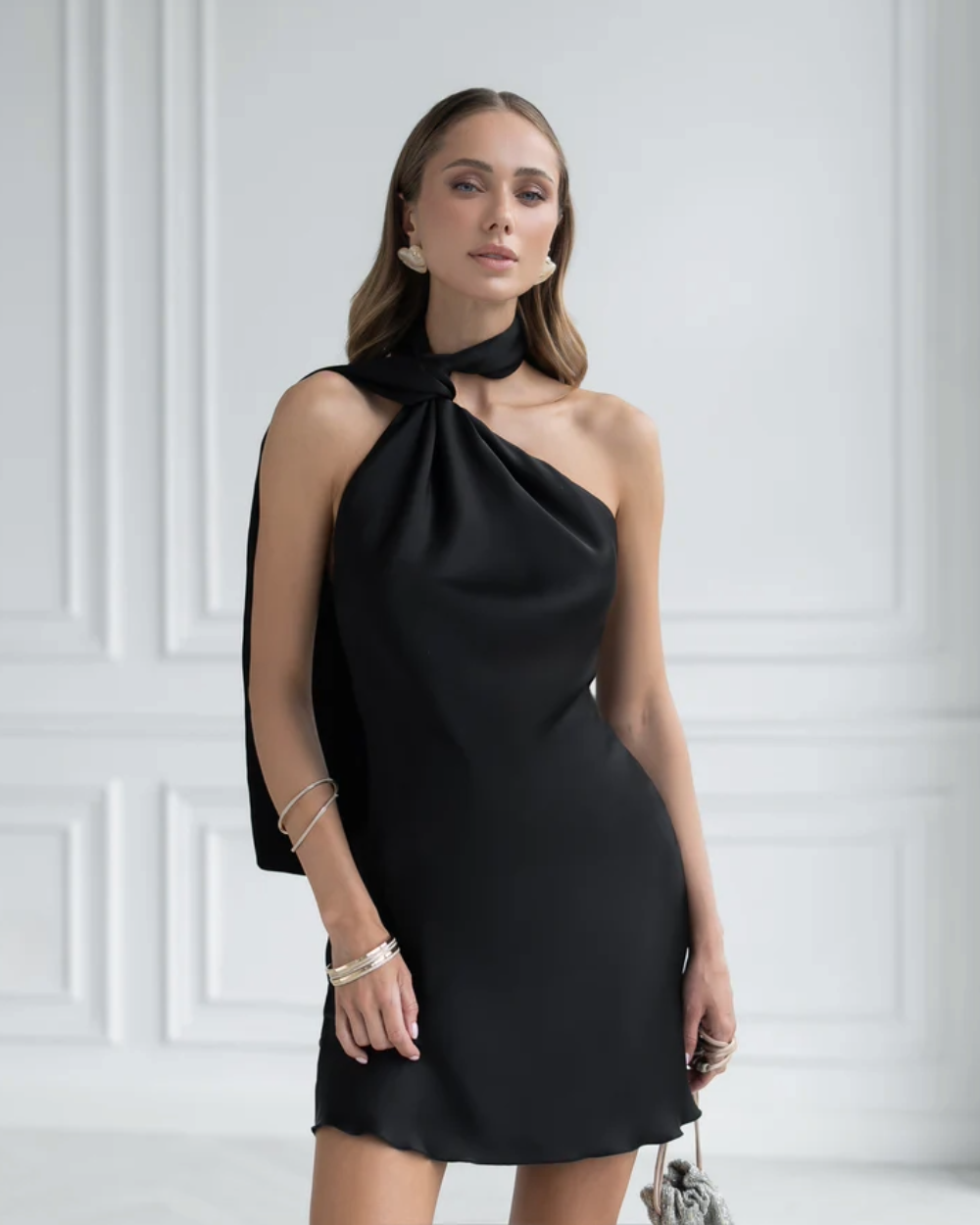 Kelly Black Scarf-Neck Backless Mini Dress