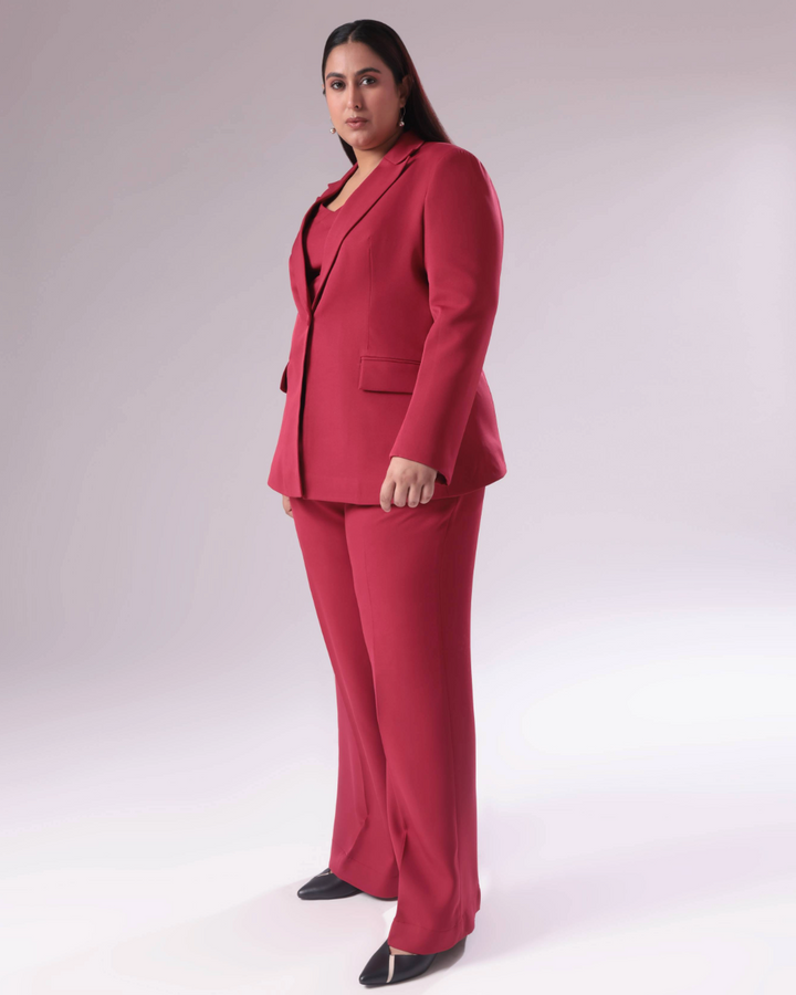 Plus Size Maroon Single Breasted Blazer Suit
