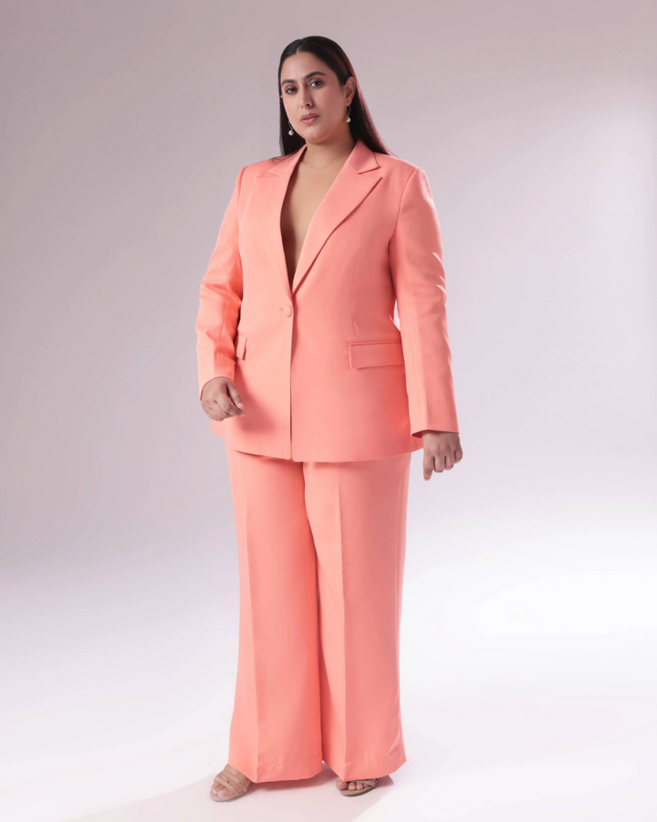 Plus Size Peach Single Breasted Blazer Suit