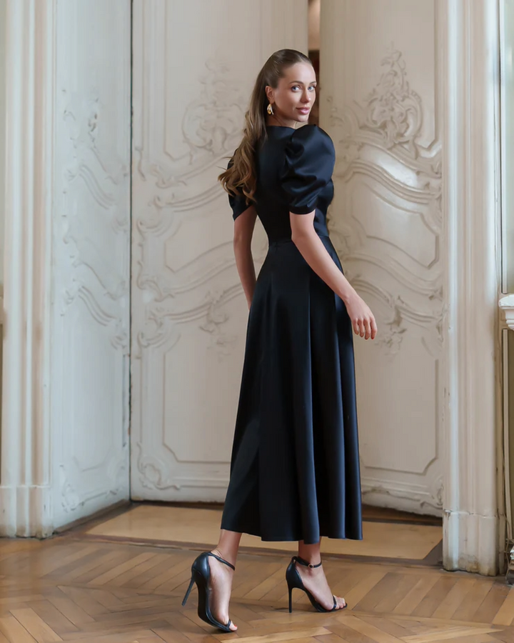 Sophie Black V-Neck  Midi Dress