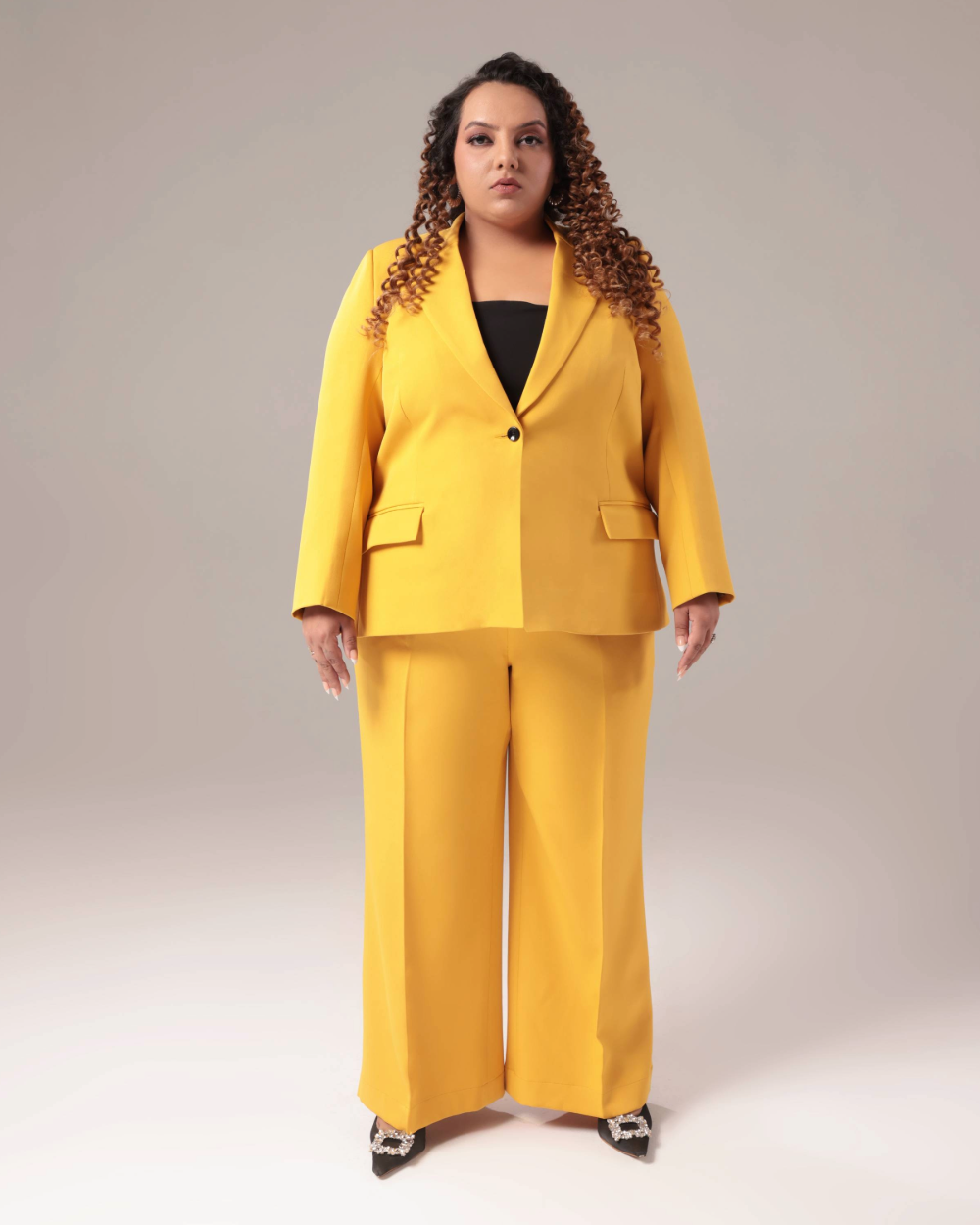 Plus Size Yellow Formal 2-Piece Suit