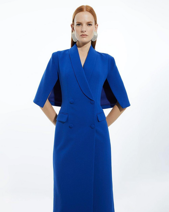 Bella Royal Blue Cape Sleeve Midi Blazer Dress