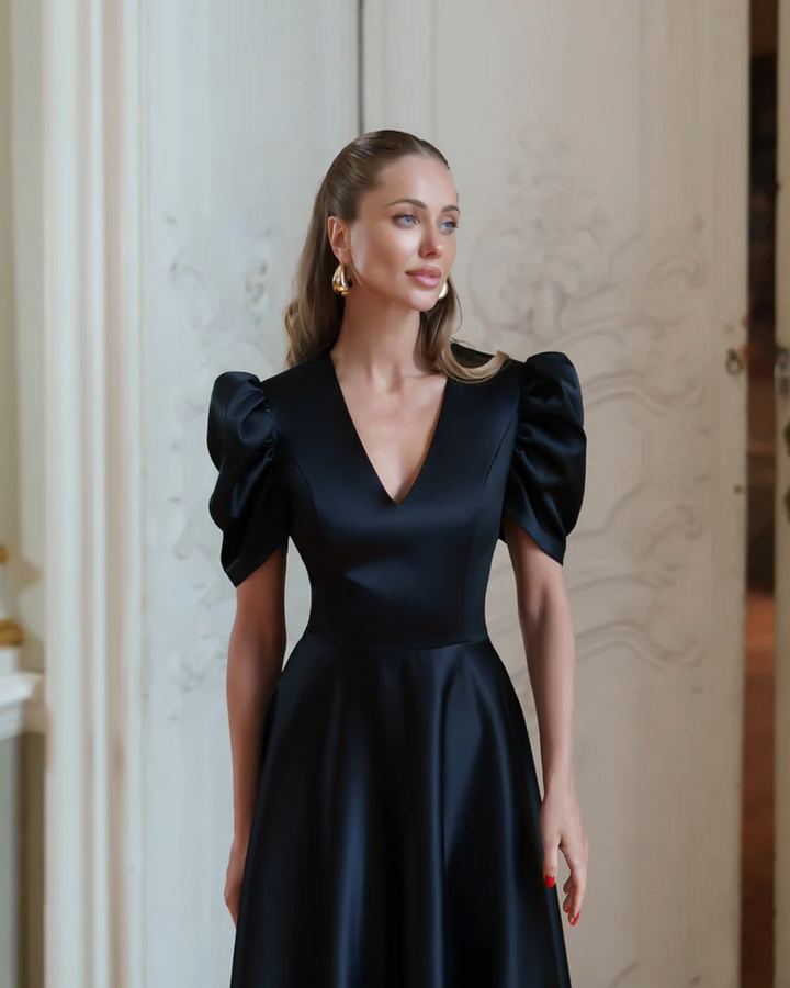 Sophie Black V-Neck  Midi Dress