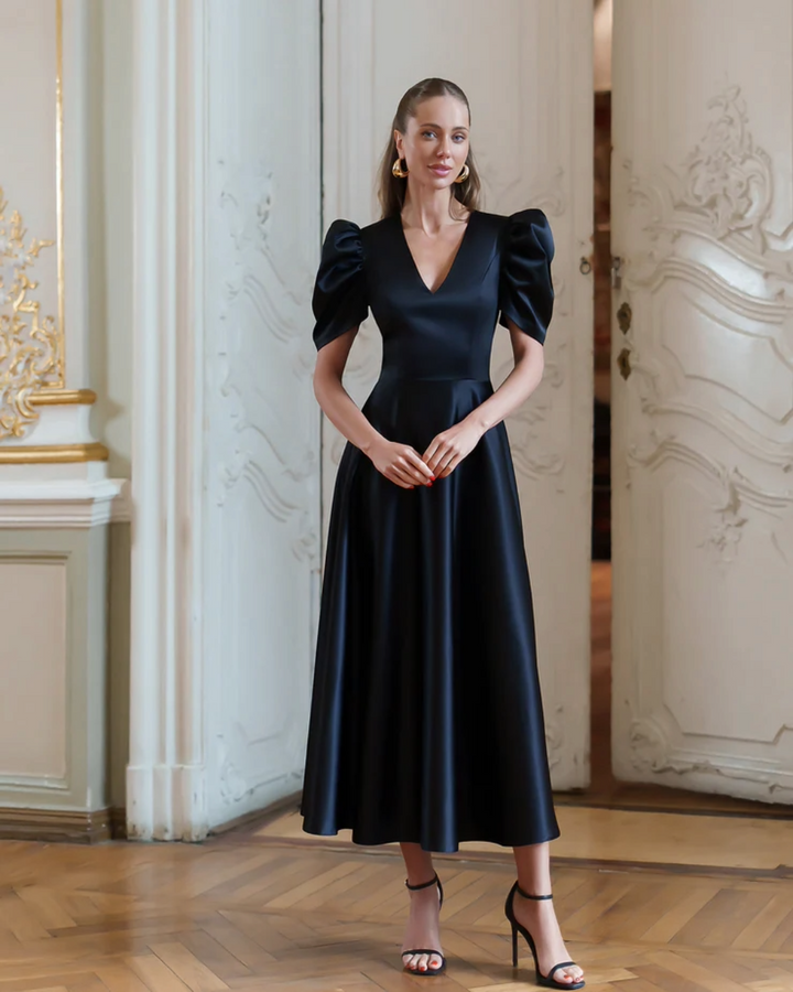 Sophie Black V-Neck  Midi Dress