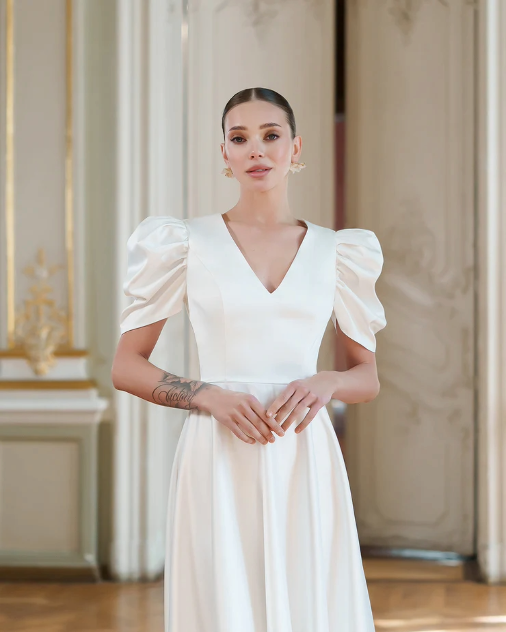 Sophie White V-Neck  Midi Dress