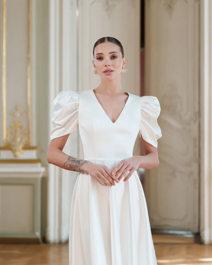 Sophie White V-Neck  Midi Dress