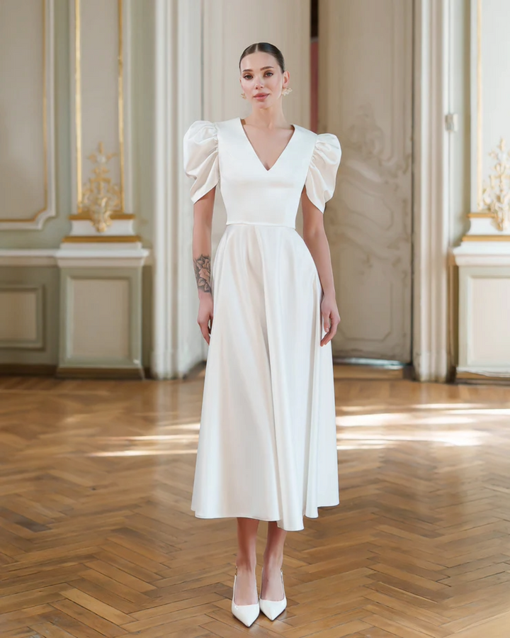 Sophie White V-Neck  Midi Dress