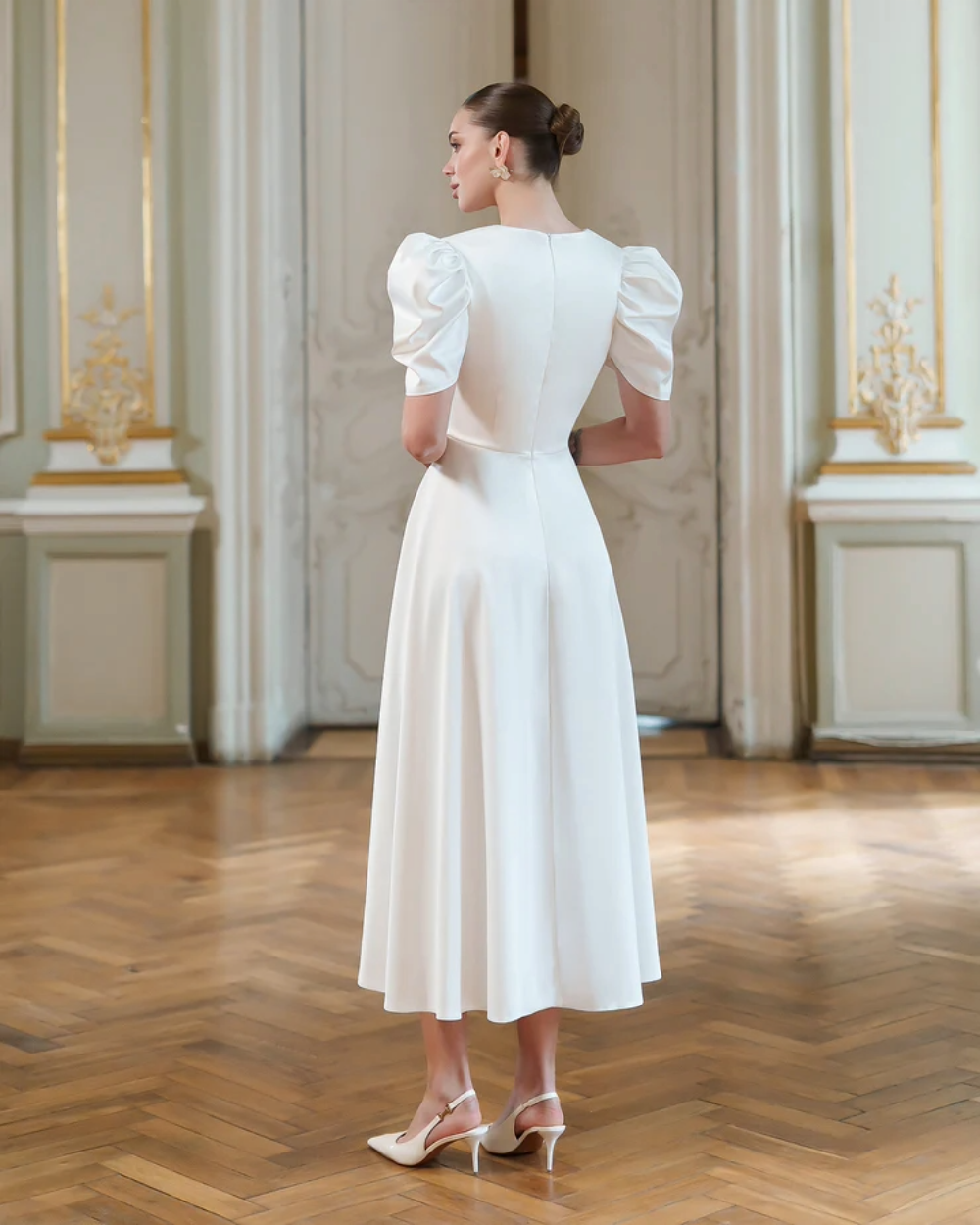 Sophie White V-Neck  Midi Dress