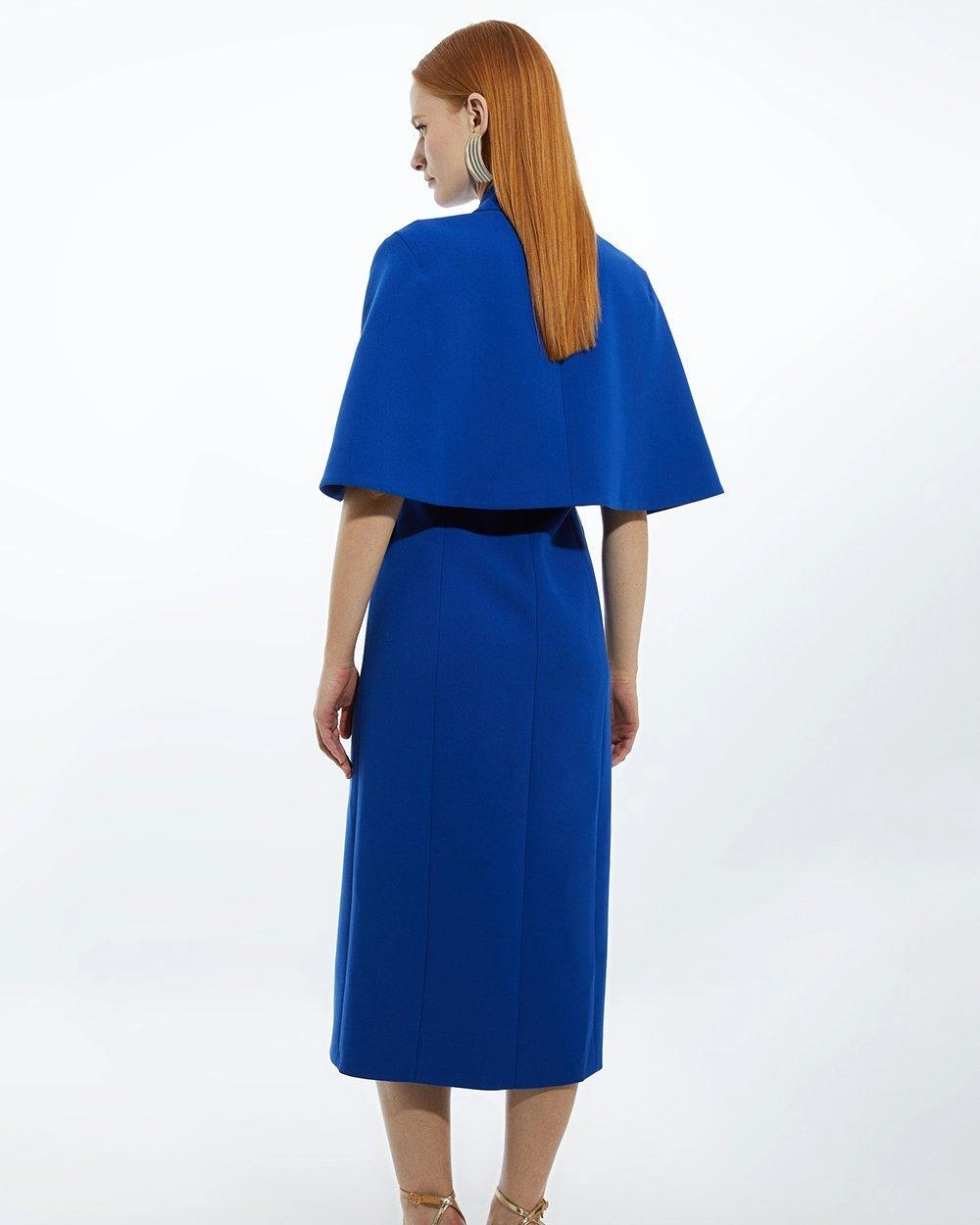 Bella Royal Blue Cape Sleeve Midi Blazer Dress