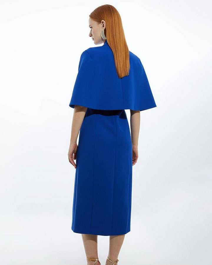 Bella Royal Blue Cape Sleeve Midi Blazer Dress