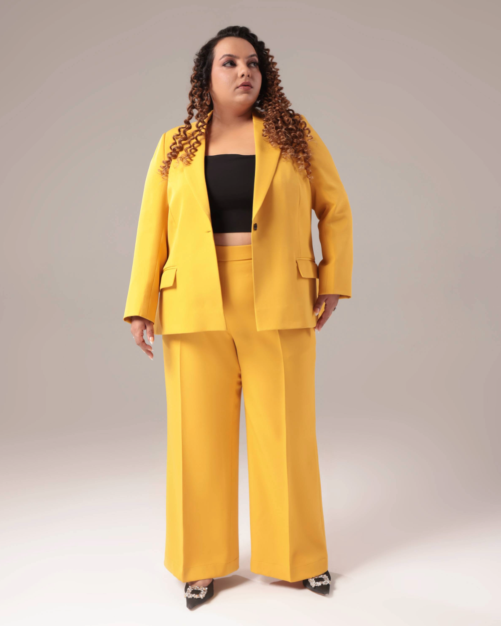 Plus Size Yellow Formal 2-Piece Suit