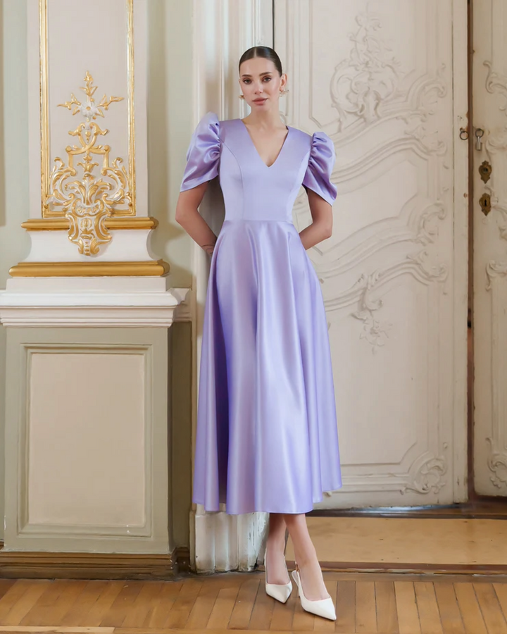 Sophie  Lavender V-Neck  Midi Dress