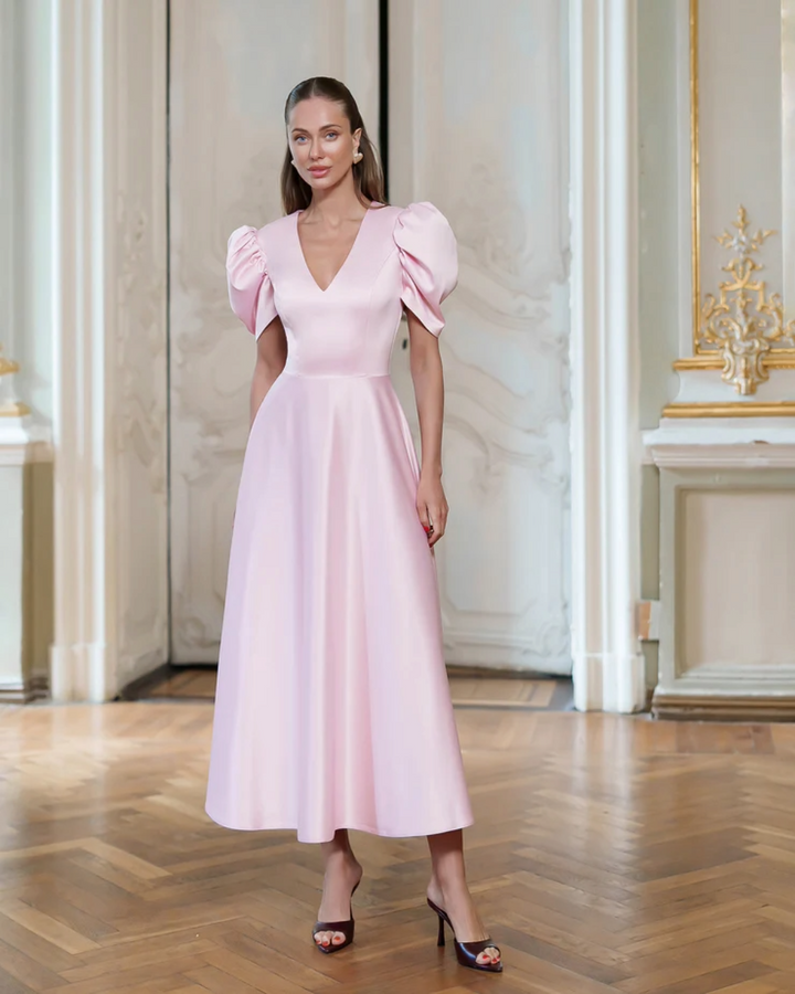 Sophie  Pink V-Neck  Midi Dress