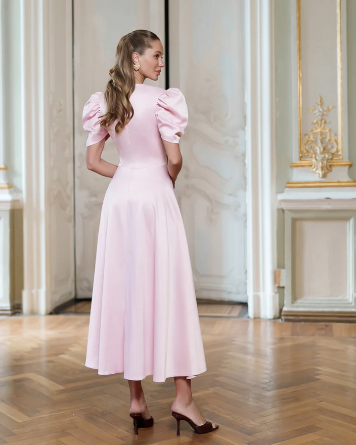 Sophie  Pink V-Neck  Midi Dress