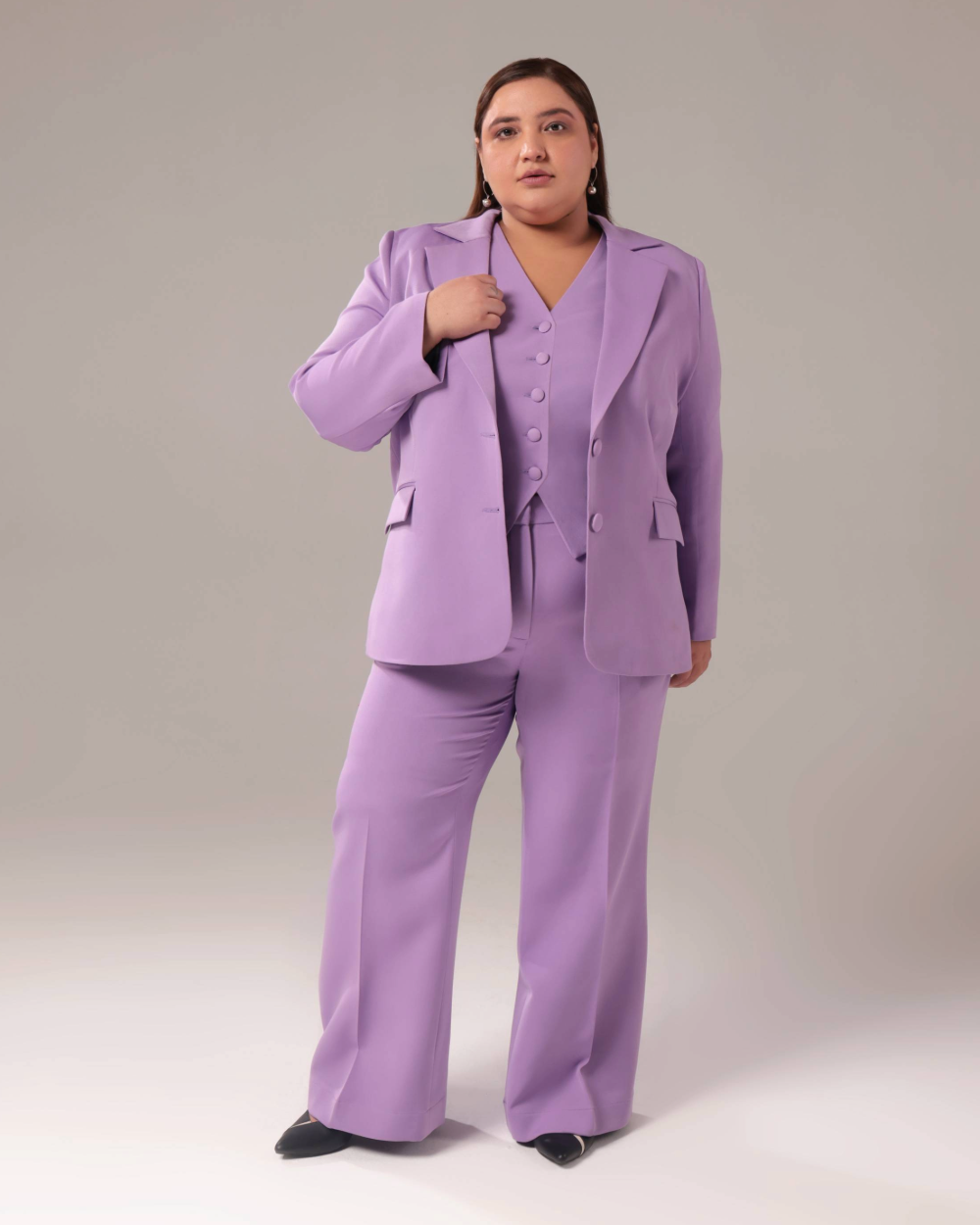 Plus Size Lavender Slim Fit Blazer Set