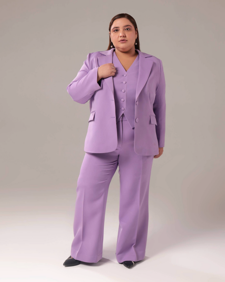 Plus Size Lavender Slim Fit Blazer Set