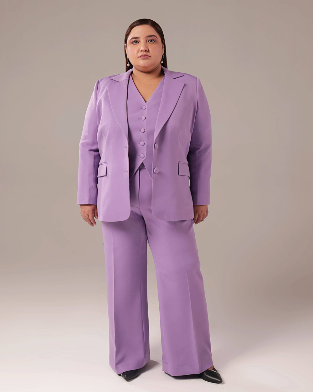 Plus Size Lavender Slim Fit Blazer Set