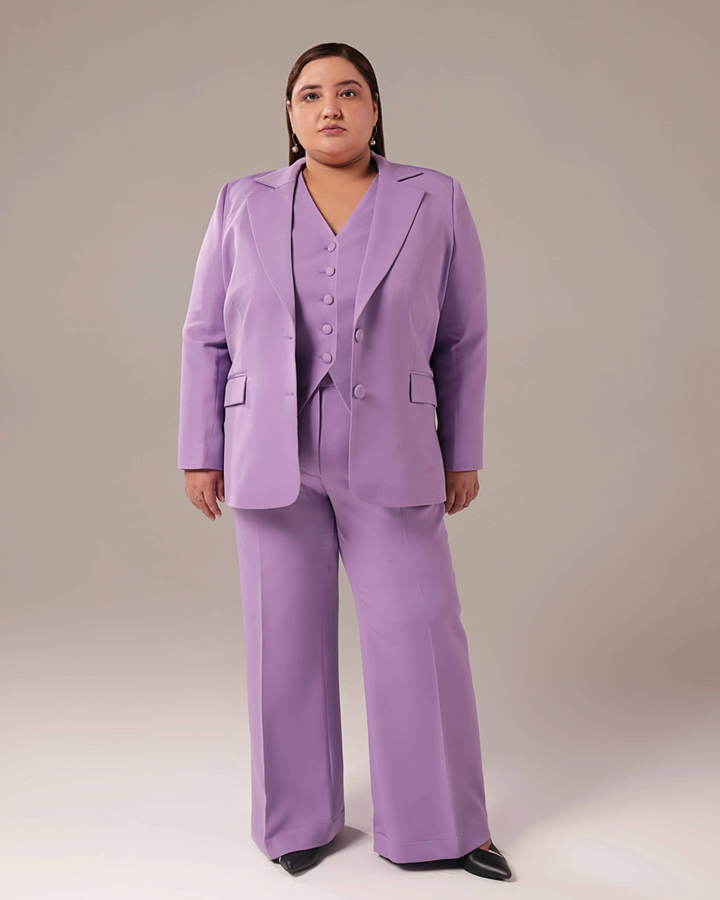 Plus Size Lavender Slim Fit Blazer Set