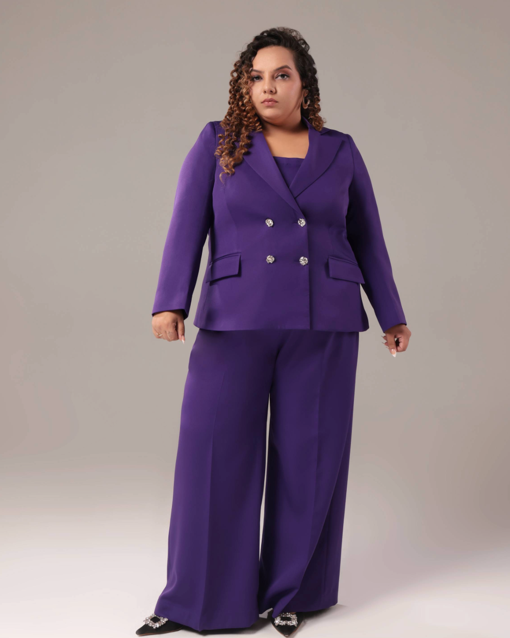 Plus Size Purple Double Breasted Blazer Suit