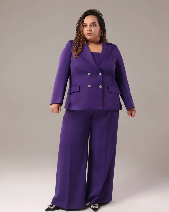 Plus Size Purple Double Breasted Blazer Suit