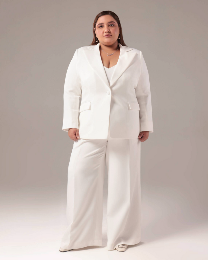 Plus Size White Regular Fit 2-piece Suit