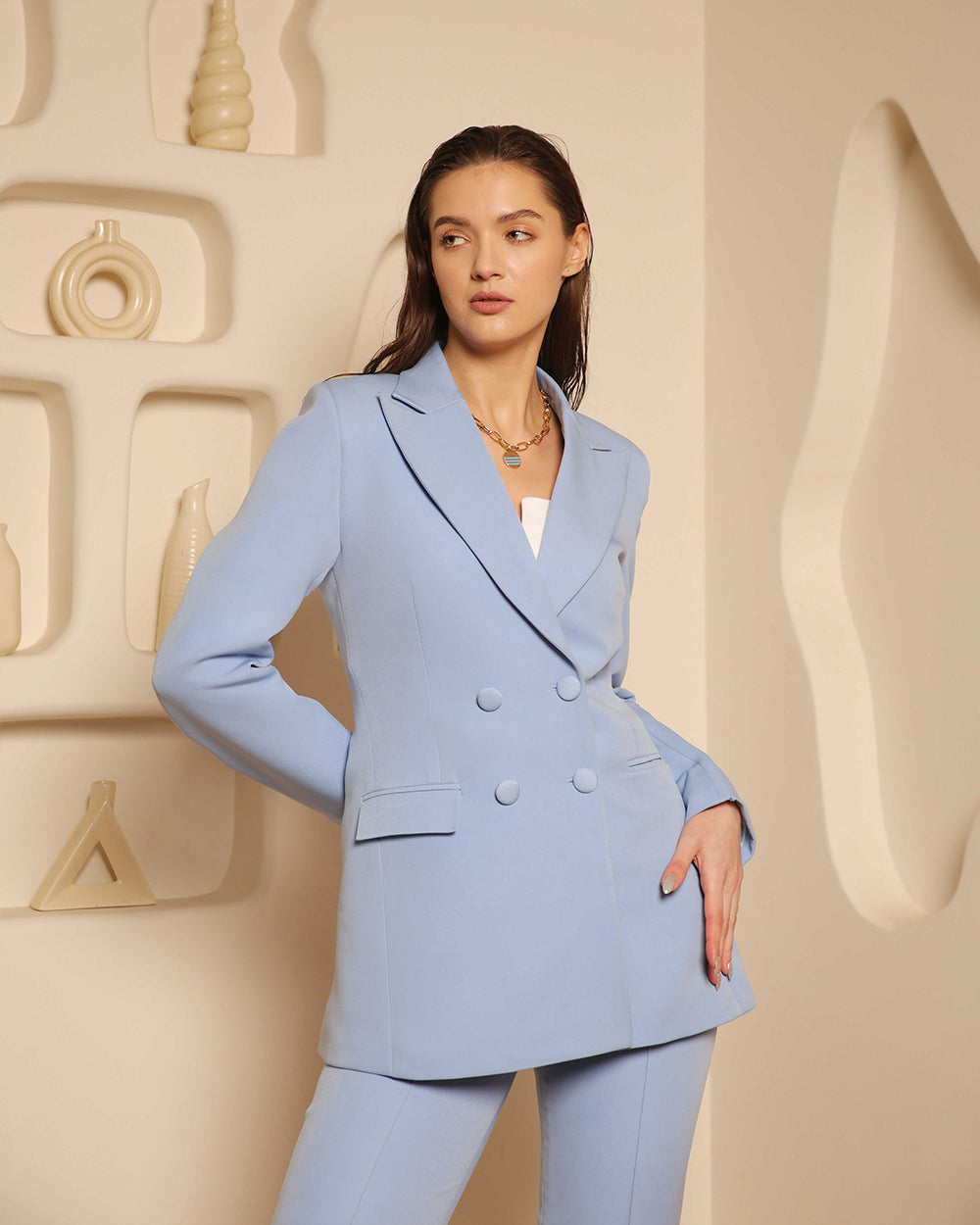 Sky Blue Double Breasted Blazer Set