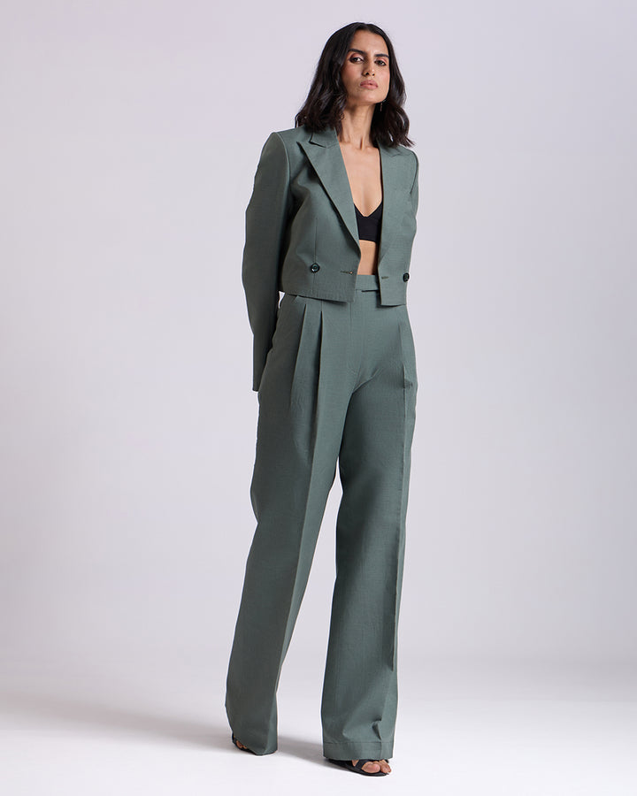 Green Pleated High waist pants