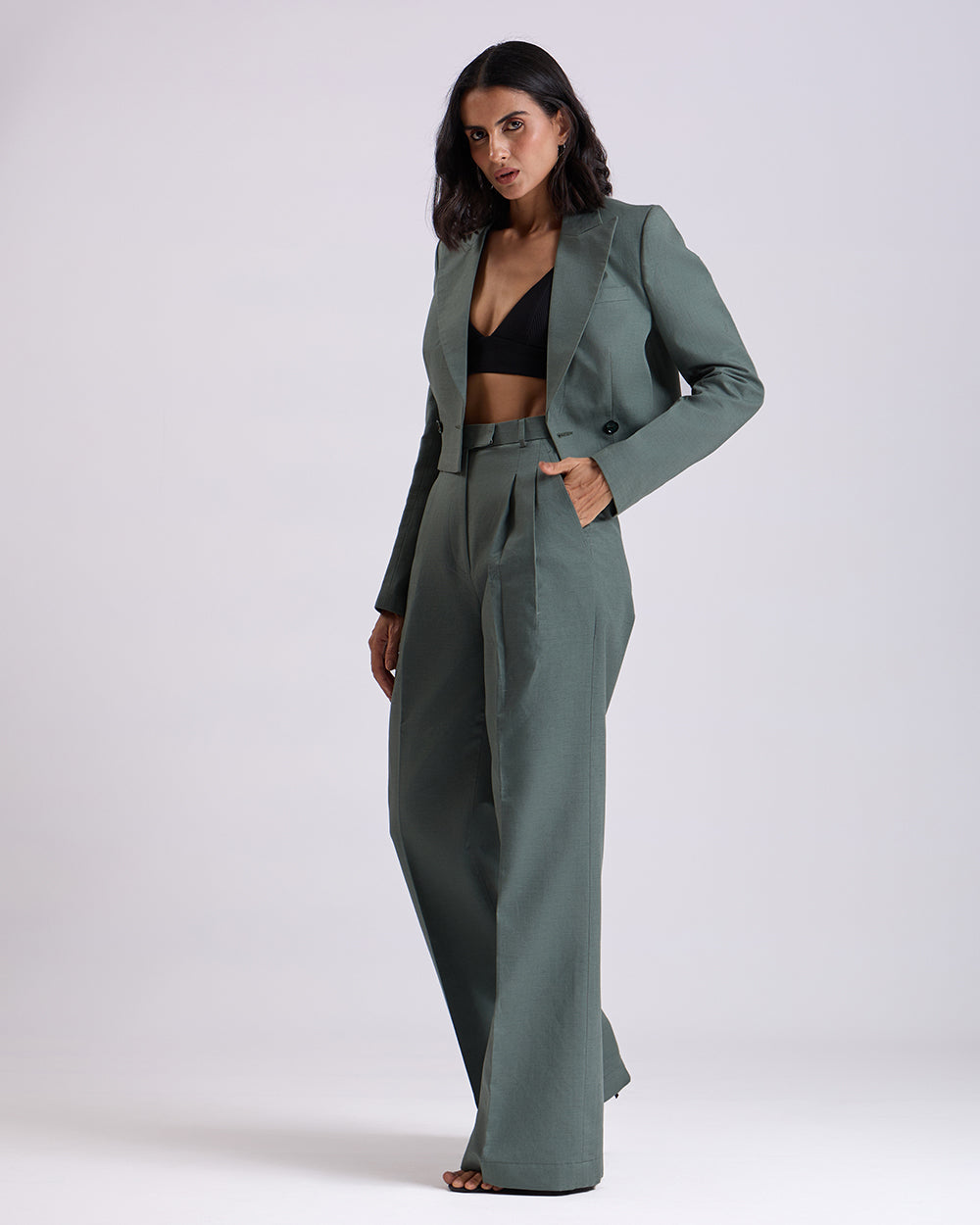 Green Pleated High waist pants