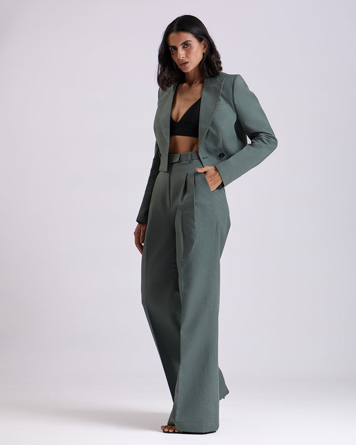 Green Pleated High waist pants