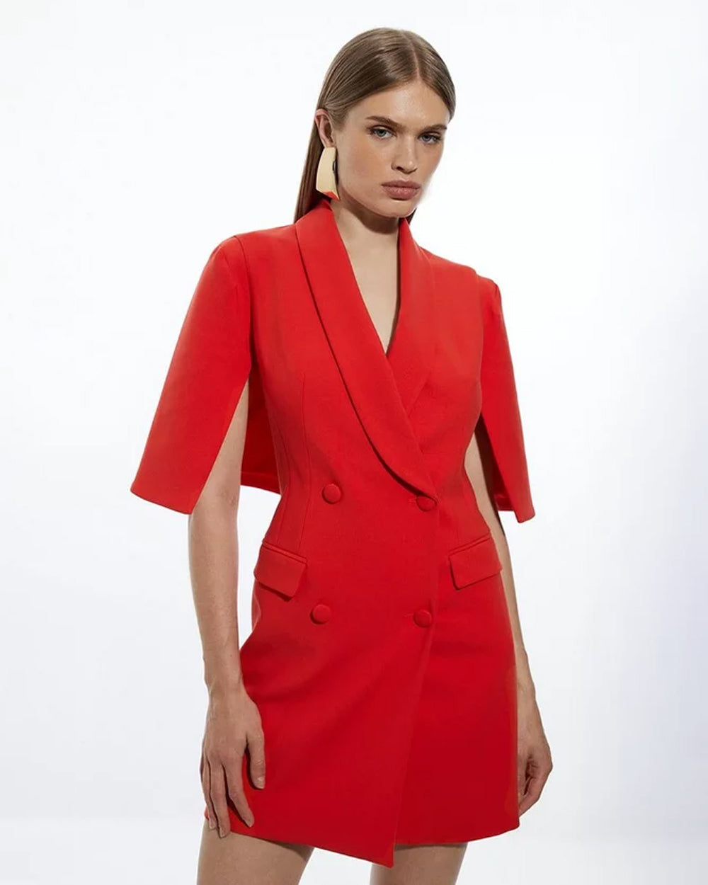 Bella Red Cape Sleeve Mini Blazer Dress