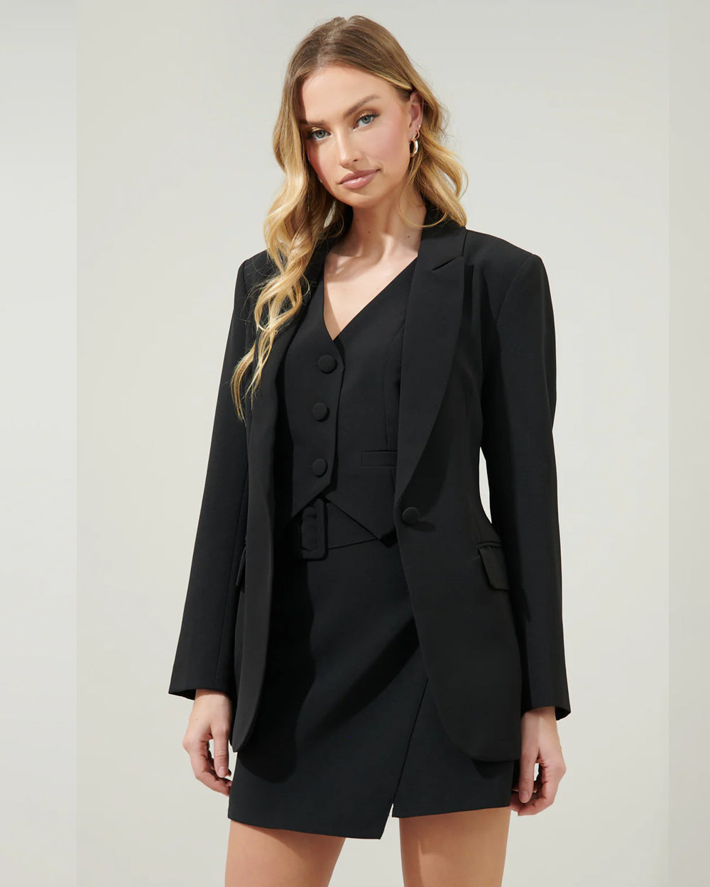 Black Blazer and Belted Skirt Set