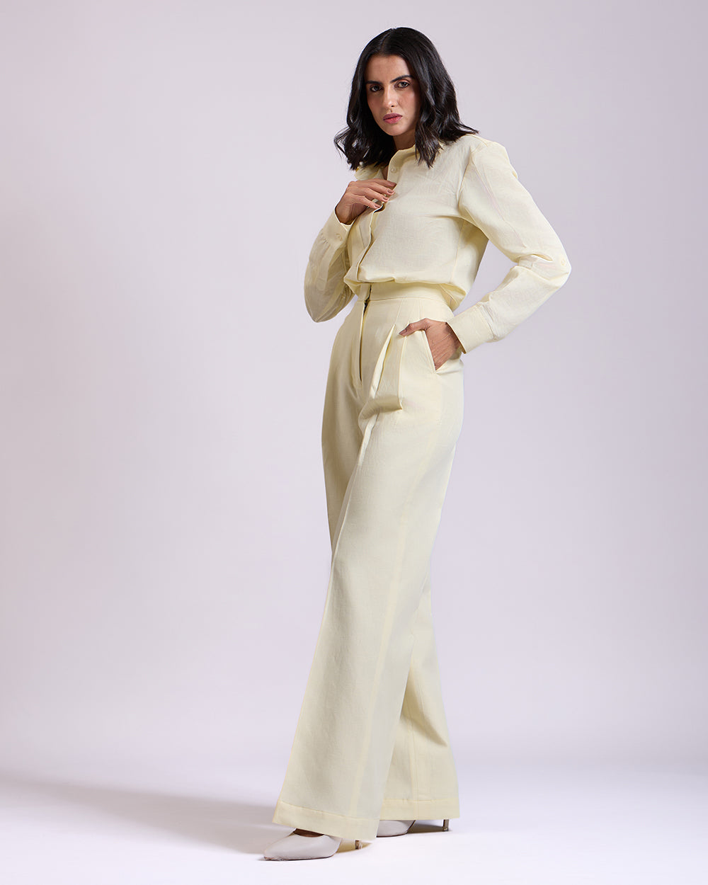 Yellow Pleated High-waisted Pants