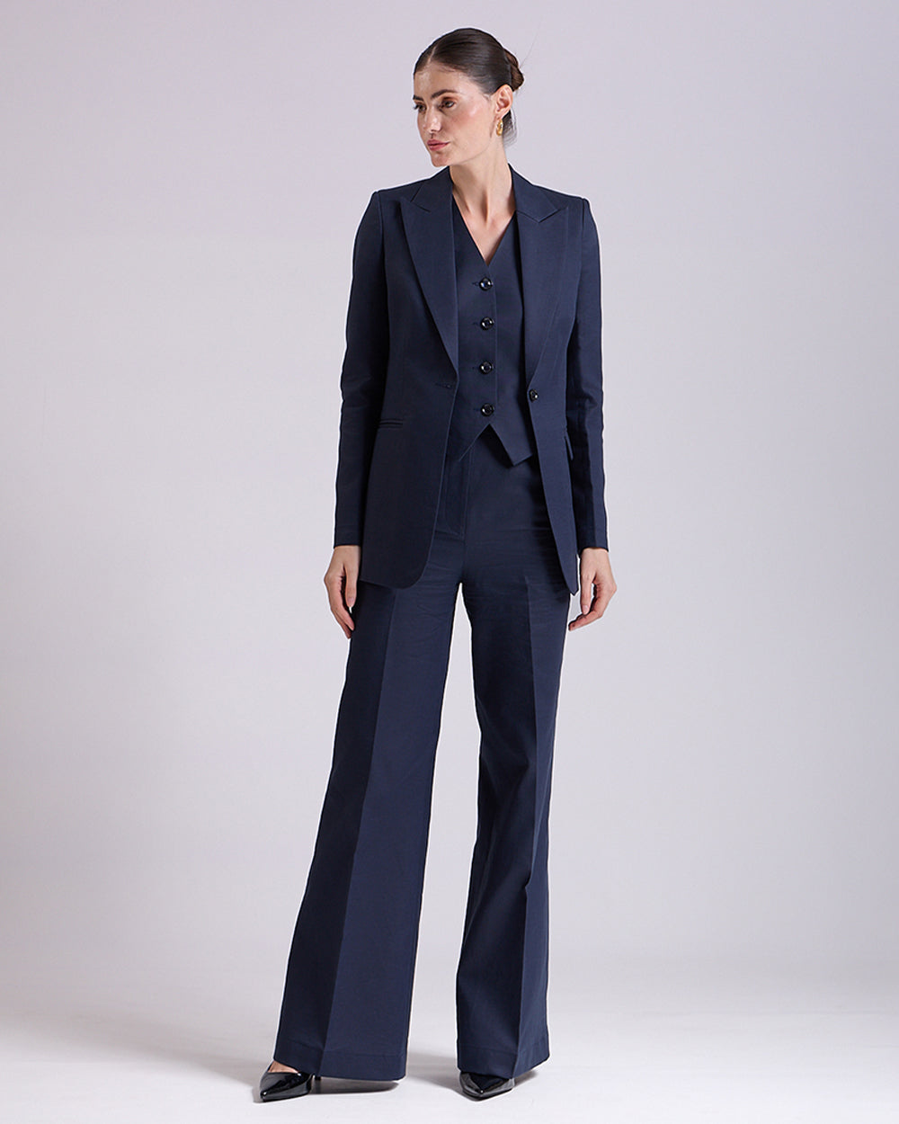 Linen - Navy Blue Single breasted 3-Piece Suit