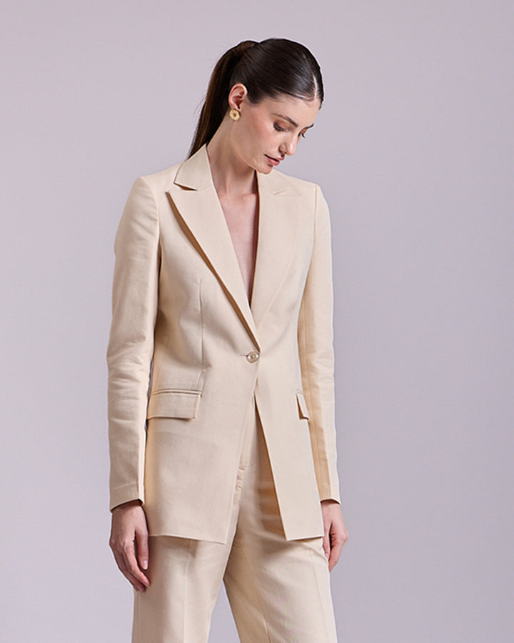 Linen - Beige Single Breasted Blazer
