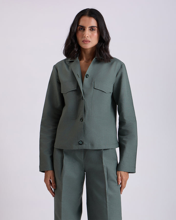 Green Crop Shirt And Pant Set