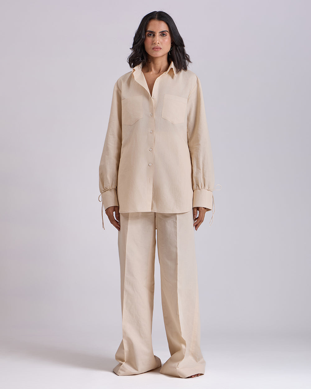 Beige Oversized Shirt And Pant