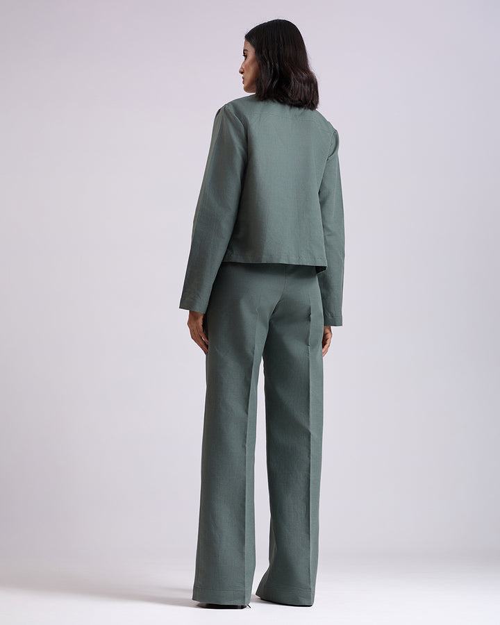 Green Crop Shirt And Pant Set
